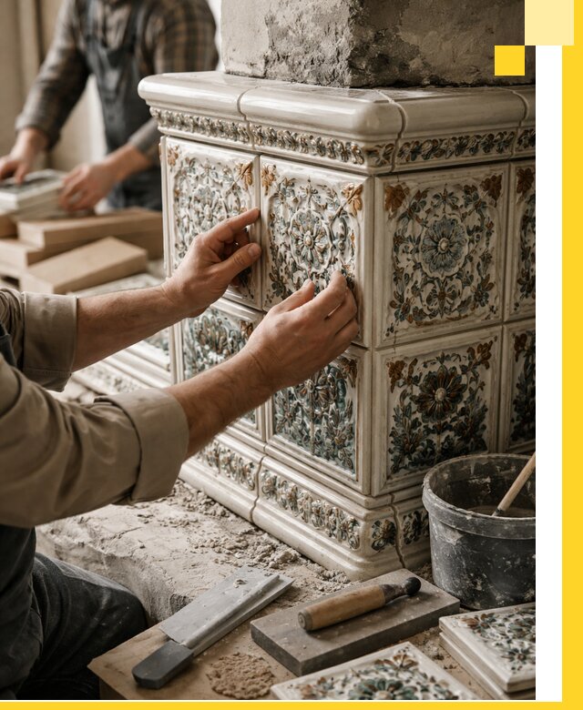 Изразцовые камины под ключ в Костомукше: проект и монтаж