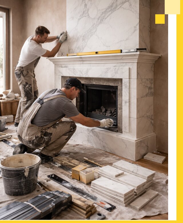 Отделка каминов в Костомукше качественные облицовочные работы