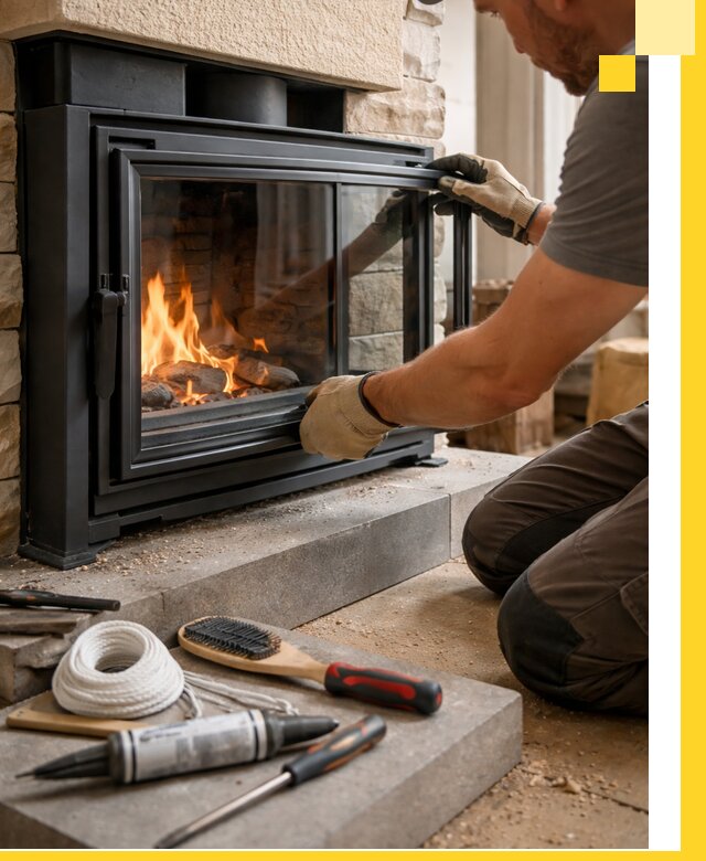 Производство, монтаж и доставка каминов со стеклом в Костомукше