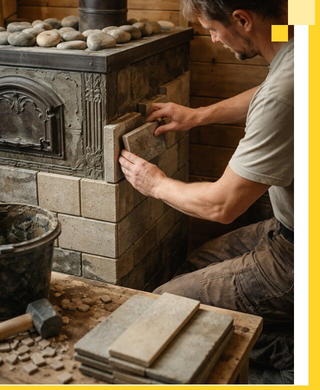 Облицовка банных печей в Костомукше профессиональная отделка