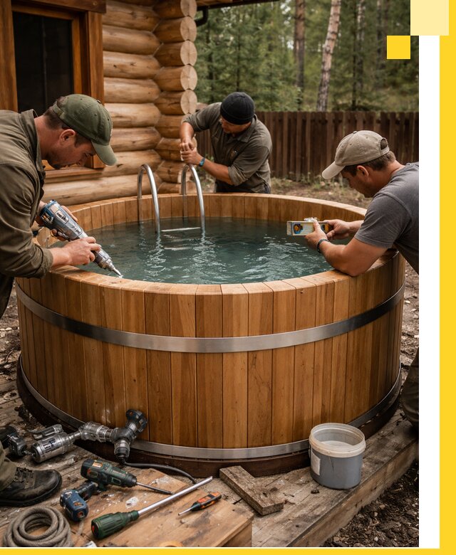 Строительство бань с купелью под ключ и отделкой в Костомукше