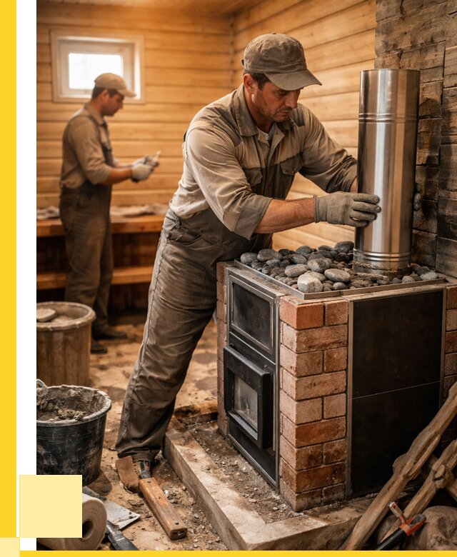 Монтаж печи в бане под ключ в Костомукше от 20404 р. | ЭриданКтм