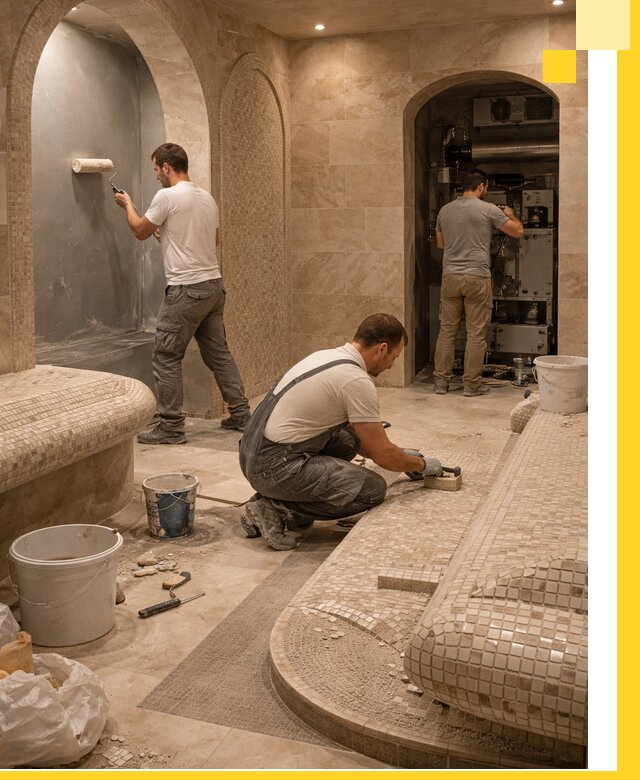 Строительство бани с хамамом и бассейном под ключ в Костомукше