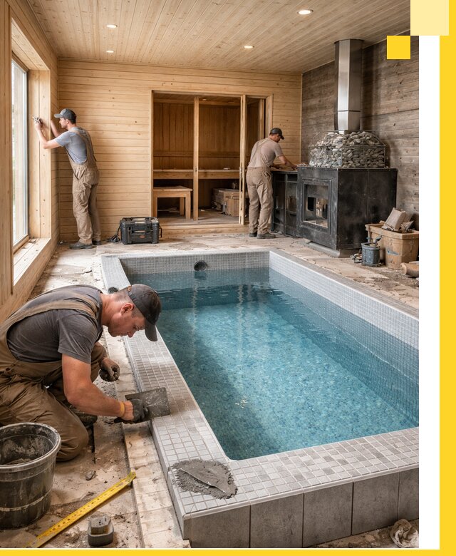 Проект бани с бассейном и сауной в Костомукше под ключ