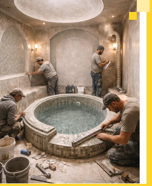 Профессиональное строительство хамама с бассейном в Костомукше под ключ