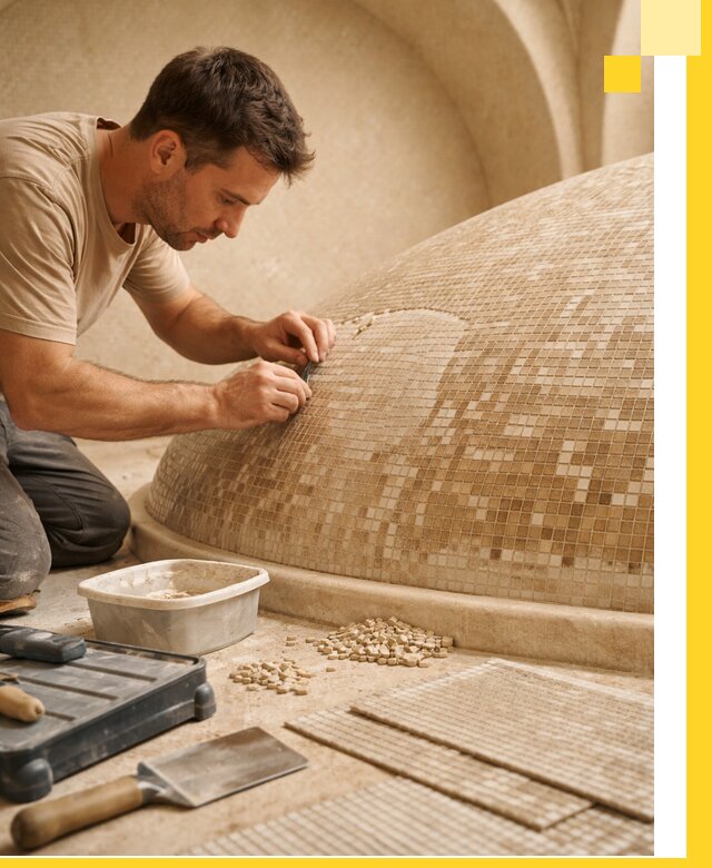 Профессиональная укладка мозаики для хамама под ключ в Костомукше