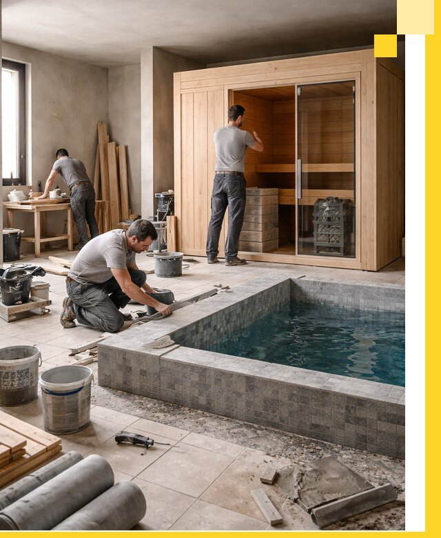 SPA зоны под ключ с бассейном сауной и печью в Костомукше